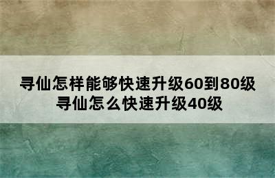 寻仙怎样能够快速升级60到80级 寻仙怎么快速升级40级